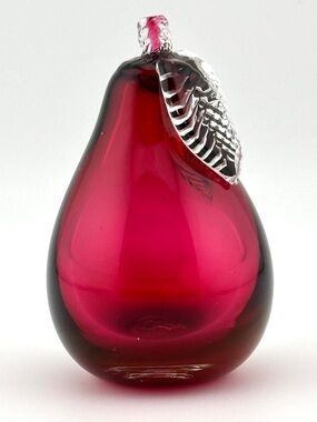 Vintage Hand-Blown Cranberry Art Glass Pear